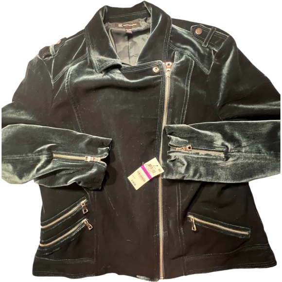 INC International Concepts Glam Velvet Green Moto Jacket Blazer Plus Size XXL - Picture 11 of 14